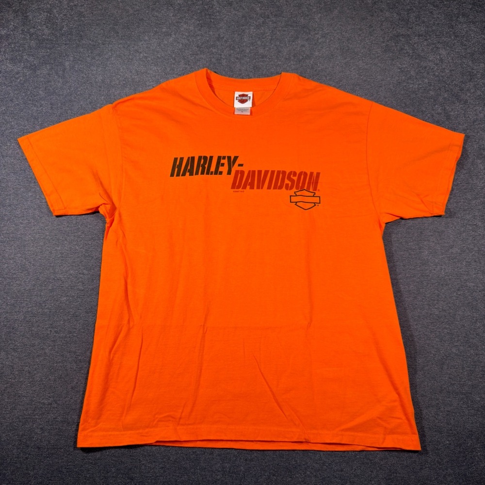Harley Davidson T-Shirt Mens XL Orange Myrtle Beach 2008 Graphic Cotton Tee VTG
